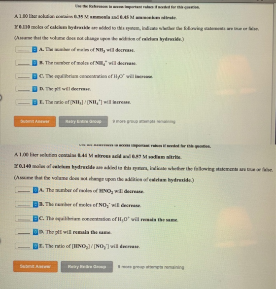 Use the References to access important values if needed for this question. A 1.00 liter solution contains 0.35 M ammonia and