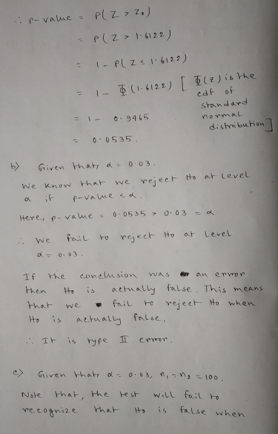 . 6 122 cdf of srandard nomal - 9465 dishmibuhon - 00535 b Griven thaty d 0 03 We iL ho vejec Hto at Level is aetually false. This en rna we fni L 0 Y, eject Ho when Ho is actually fantse. Note ㅏh a+.hh e test will fail-o re conize rha ho is fal se whevn