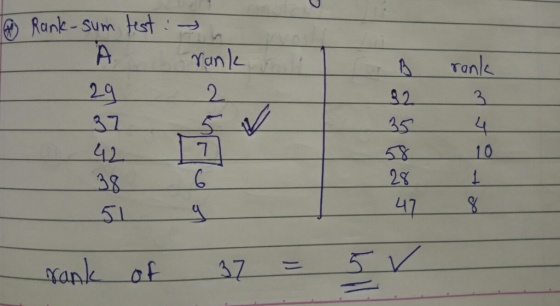 test : 0 Rank-sum B 29 rank B rank 823_ 42 7 rank of 37 = 5v