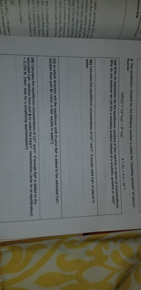 xercise 14.16 thodynamic 2. The equilibrium constant for the following reaction is called the fluoride: constant for the foll