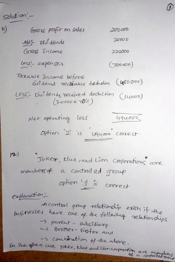 A control group relationship exists if the businesses have one solution - 200 000 Gross profit on sales Add Dividends Grooss