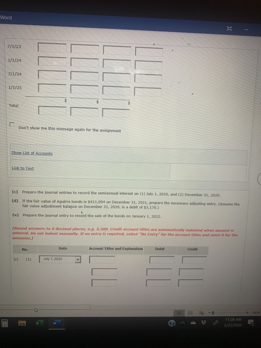 Word 7/1/23 1/1/24 7/1/24 1/1/25 Total Dont show me this message again for the assignment Show Ust of Accounts Link to Text