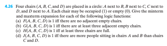 4.26 Four chairs (A, B, C, and D) are placed in a circle: A next to B, B next to C, C next to D, and D next to A. Each chair