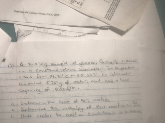 Who windmodrom Exploring the Chemical World, PGCC, 2003 the nearest to L 3 A 2.076g. sample of glucose, C6 Hino is burned ru