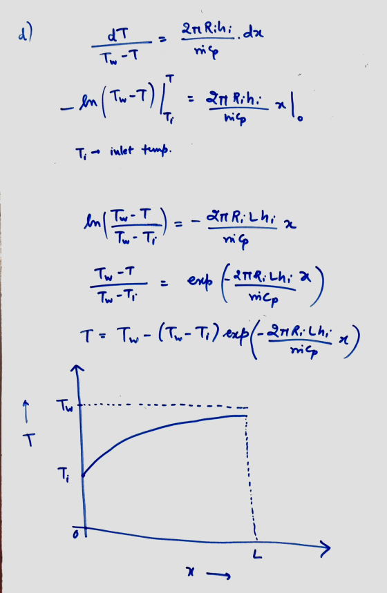 d) ar Rihi da dT Tw-T nice T en/Tw-7 an Rihi hilp Ti inlet temp. La Rilhi ia nico TI . est femeti a) T = Tw - (Tw- To ) espl-