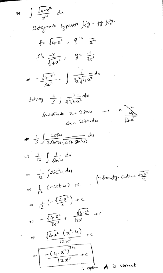 * Set de Integrate bynauts: Ifgs fg-sty. fi Surx² ; g et - - Ven Sam Solving / / 1 x de Substitute - x=2 sinu dx = zcosudu a