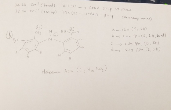 Weak 34 23 cm 33 50 cm (broad) (overlap) 13.11(s) cool 9.94 (5) --NH- group group are present (Secondary amine) I CH₃ H HO o