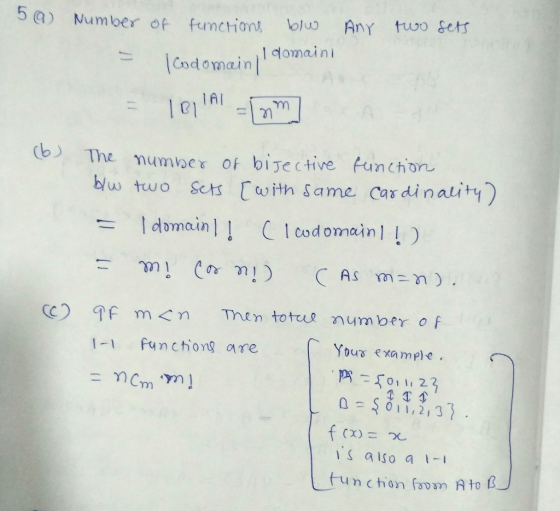 fumcrions olu Any two sets Codomain 10nı -In 5 ) Number of 1 domaini วา b) The mumber of bijective funchon blu two Sct [with