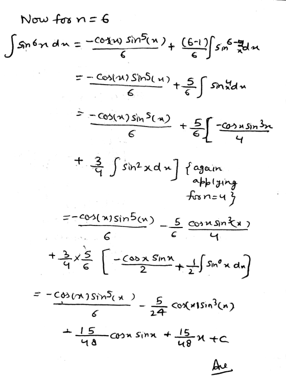 Now for n=6 ssmondu = -co w siem) + (6-7 [sue -- Colla Samsuw) 423S som du * -cosmysq?a) + { con + } S sin2xdx] {again -Co te