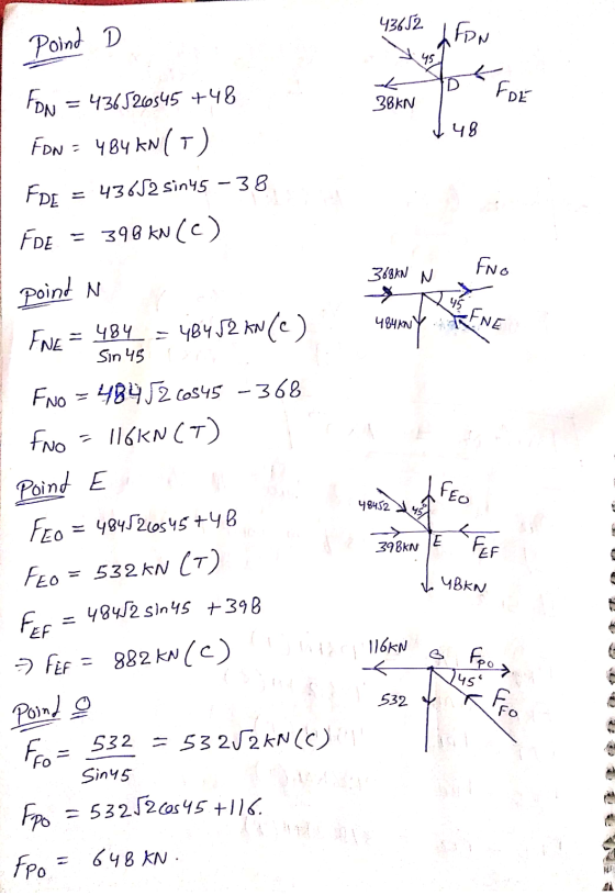 43652 LFON L D t 38KN For 148 368AN N fro 4841NY BENE = Poind D FON = 4365260545 +48 FON = 4 B4 kN () FDE = 43652 sin 45 - 38