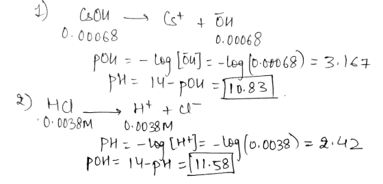 Csou s (st t õu 0.00068 0.00068 pou = - Loq [ou] =-loq (0.00068) = 3.167 pH = 14-pou = 10.83 2) Ha H+ + ct 0.0038M 0.0038 M P