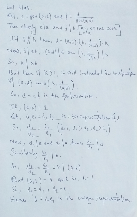 Let dlab. det, e=ged (a,d) and f = gea(a, a) Thin chacly ele and f I A es las att elearly ela and f lb.AS, ef lab with It $Xb