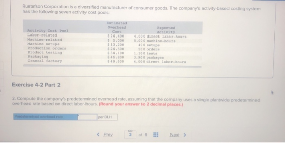 Rustafson Corporation is a diversified manufacturer of consumer goods. The companys activity-based costing system has the fo