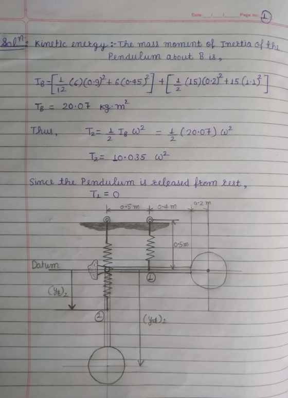 Date: Page no Solna Kinetic energy: The mau moment of Inertia of the Pendulum about B is, Te [24][0-9]+660-458] + [3 (15)(021