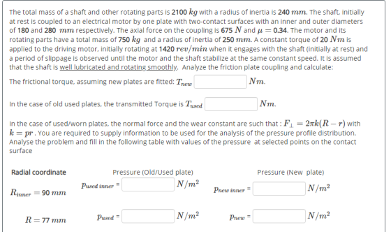The total mass of a shaft and other rotating parts is 2100 kg with a radius of inertia is 240 mm. The shaft, initially at res