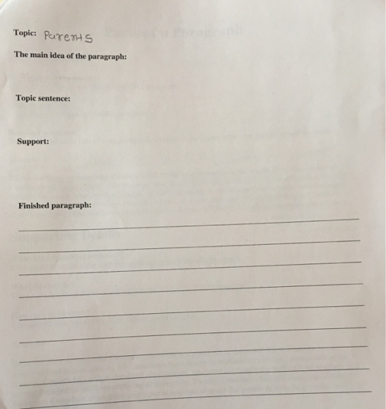 Topic: Parens The main idea of the paragraph: Topic sentence: Support: Finished paragraph: