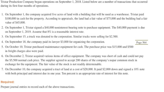 Tristar Production Company began operations on September 1, 2018. Listed below are a number of transactions that occurred dur