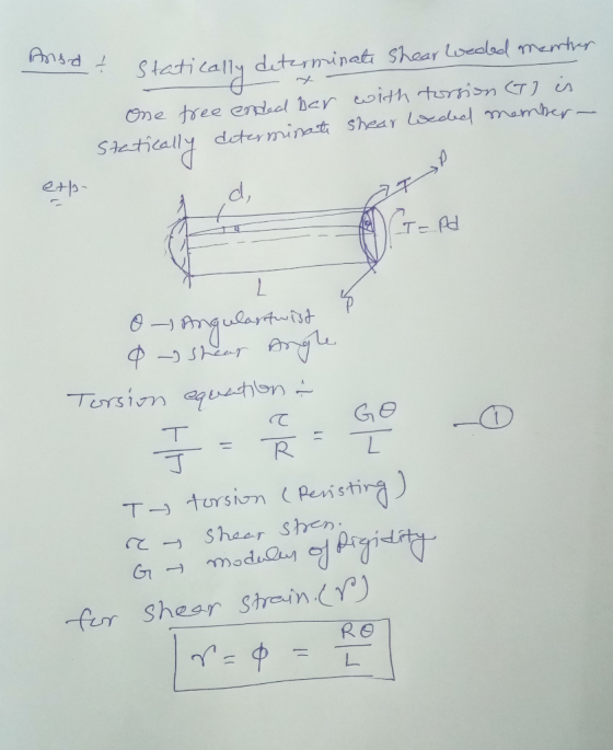Ansed statically a t Statically determinate Shear Weded manter One free ended her with torsion (T) is Statically determinate