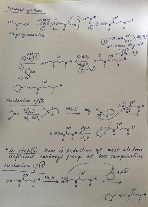 torward synthesis men han har en con ethyl cyanoacetate ACHO, as, Brito 12. nBuli, dry The my THE 3. Hg42, to NABH4 H - MOH,