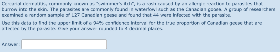 Cercarial dermatitis, commonly known as swimmers itch, is a rash caused by an allergic reaction to parasites that burrow i