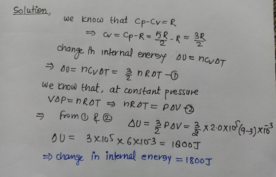 solution, we know that Cp-Cv=R > c= Cp-R = 5 R R = 3 change in internal enersy ove not → Our NCVOT = NROTO we know that, at c