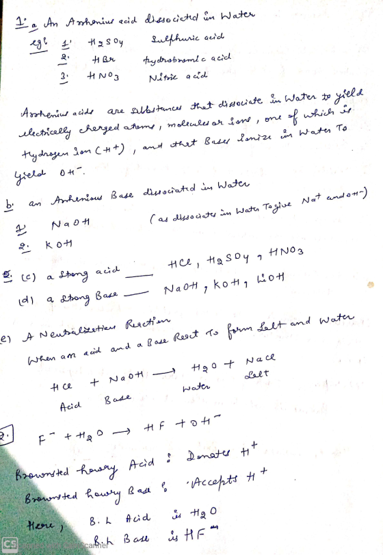 1 a An Assheniui acid dissociated in Water 1 Hasoy Sulphuric acid 2 HBr tydrobsemic acid 3 HNO3 Nisic acid Arrhenius acids ar