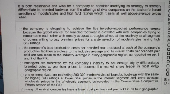 It is both reasonable and wise for a company to consider modifying its strategy to strongly differentiate its branded footwea