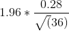 1.96*\frac{0.28}{\sqrt(36)}
