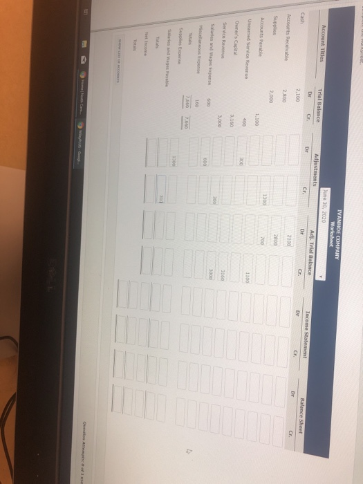 IVANHOE COMPANY Worksheet June 30, 2020 Adjustments Adj. Trial Balance Account Titles Trial Balance Dr Cr. Income Statement 2