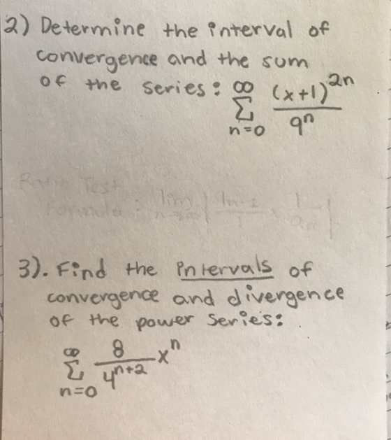 2) Determine the interval of convergence and the sum the series: 00 (x+1) 2n { of h=o 3). Find the intervals of convergence