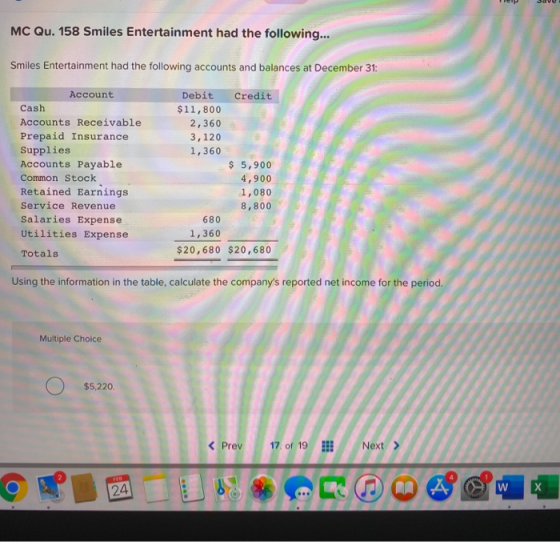 save MC Qu. 158 Smiles Entertainment had the following... Smiles Entertainment had the following accounts and balances at Dec