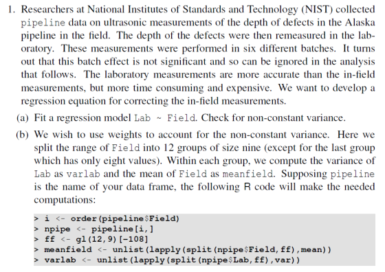 1. Researchers at National Institutes of Standards and Technology (NIST) collected pipeline data on ultrasonic measurements o