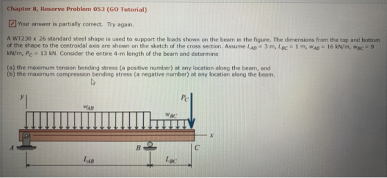 Chapter 8, Reserve Problem 053 (GO Tutorial) Your answer is partially correct. Try again. A WT230 x 26 standard steel shape i