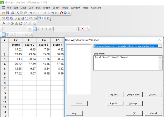 I Minitab - Untitled - [Worksheet 1 ***] file Edit Data Calc Stat Graph Editor Tools Window Help Assistant 100% 2003 SOGO2018