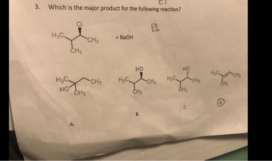 3. CU Which is the major product for the following reaction? НАС -CH₃ + NaOH CH3 но но H₃ C CH₃ H₃C CH HO CH3 НАС, Хе CH₂ C
