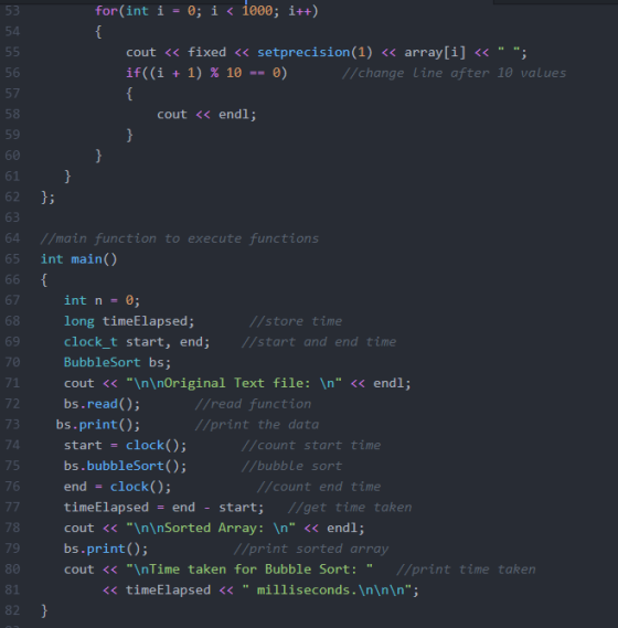 for(int i = 0; i < 1000; i++) cout << fixed « setprecision(1) << array[i] << ; if((i + 1) % 10 == 0) //change line after 1