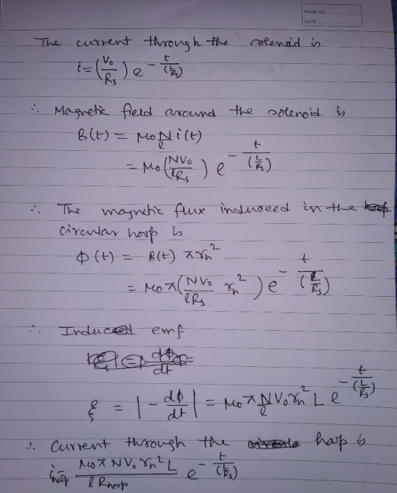 PAGE NO DATE current thous h the aeanad in The e Magnehe field ancund the cotenoie ts ) e RS () manhe fux inalineeed tnthe ka