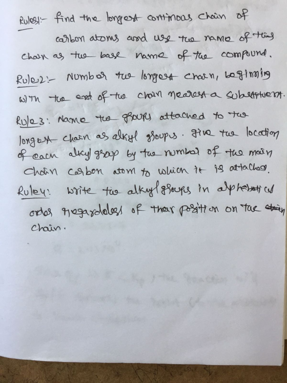 Ruleste find the longest continous chain of carbon atoms and use the name of this Chain as the base name of the compound. Rul