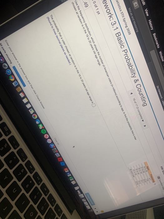 HW SOM Questione Do Homework - Jade Bookmarks Window History View Edit 16 of 173 complete Mylab and Mastering atistics STII S