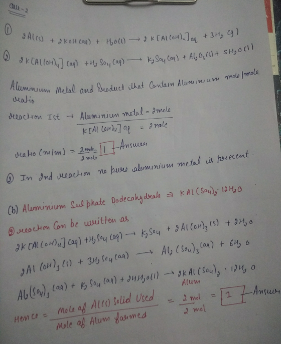 3 Ales) +2KOH cag) + How→2 KCAL CO4),] ag +3Hg Cg) O S KCAL loH),] caq) + Soy Caq) k, Soy Cap) + Al,O, (s) + SH,0(1 Aummium M