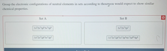 Group the electronic configurations of neutral elements in sets according to thoseryou would expect to show similar chemical