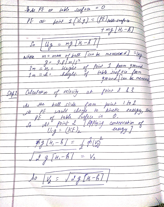 = 0 d] =1kg where I AL PE at table surface PE at point 1 (U, g) point 1(U, g) = (PE tasle sunfole + mg 1H, -h] ng [H, -27 m=