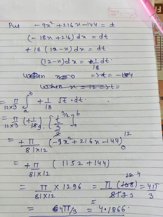 . PAGE No DATE: 1 Put -LV qu² +216 U-144 = t (- 182 +216) da Edt + 18 ( 12-1) dr = dt (12-01) d x = I dt 18 po =se= -hoy Loh
