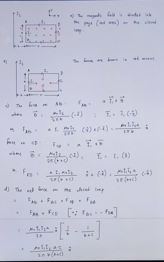 a) The the magnetic page (red field is cross) directed the into closed on X X X XT ali 1 Y * x 1 loop. ret Kbt ca The forces