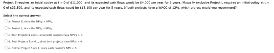 Project S requires an initial outlay at t = 0 of $11,000, and its expected cash flows would be $4,000 per year for 5 years. M