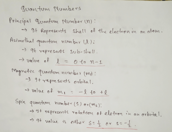 Quantum NUmbers Principal Suantum Number n) Shell of fhe electron in 9Represevnts atom an Azimothal quantum numbY ) qt repres