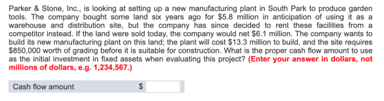 Parker & Stone, Inc., is looking at setting up a new manufacturing plant in South Park to produce garden tools. The company b