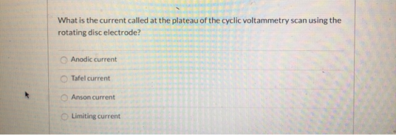 What is the current called at the plateau of the cyclic voltammetry scan using the rotating disc electrode? Anodic current Ta