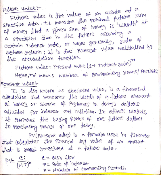 Future values. of an assate at a . Future value is the value the nominal future sum Specifice data. It measure at of money th