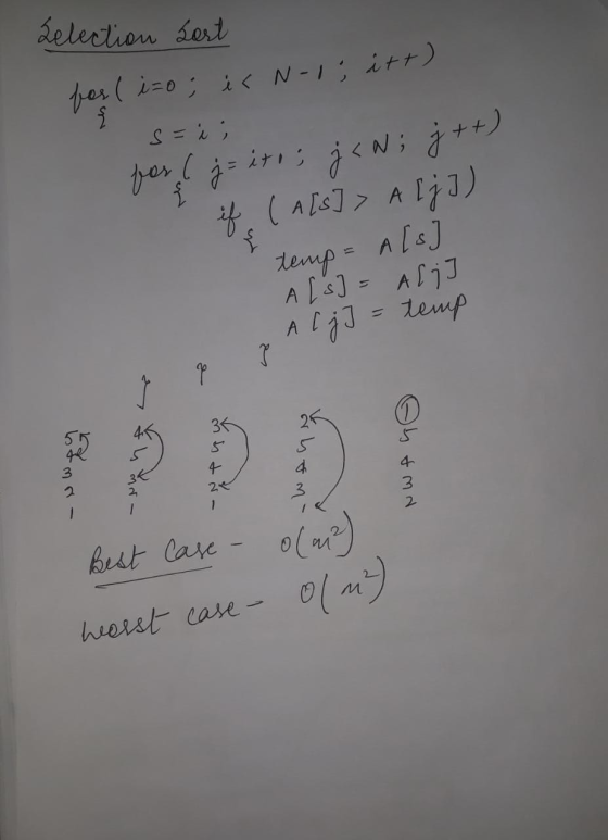 election Sort for(i=0; i< N-1; i++) S = i; for ( ja its; j < N; j++) if (A[s]> A ljJ) temp = A[s] A[s] = Ali A [j] = temp دم